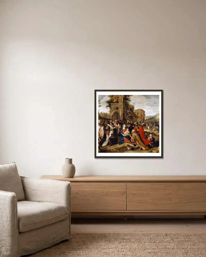 The Adoration Of The Magi av Frans Francken the Younger inramad på en vägg