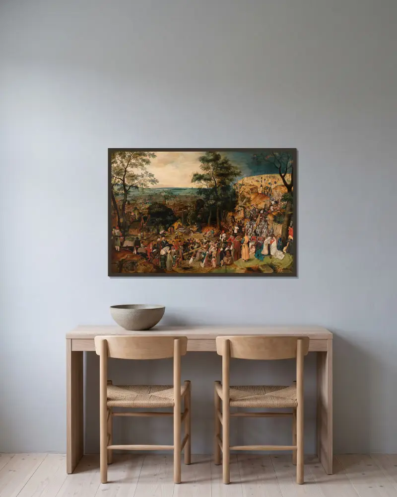 The Bearing of the Cross av Pieter Brueghel The Younger inramad på en vägg