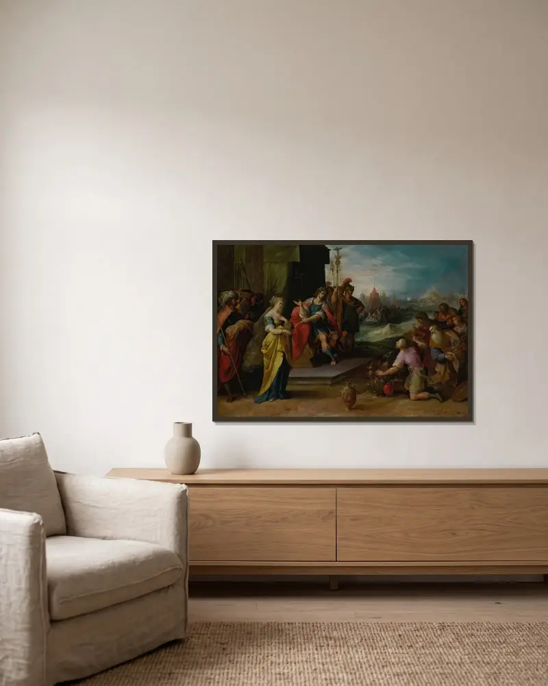 Scipios återhållsamhet av Frans Francken the Younger inramad på en vägg
