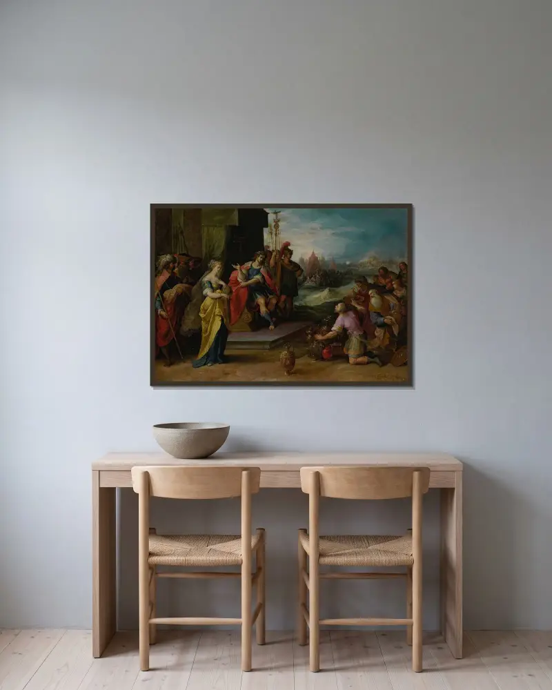 Scipios återhållsamhet av Frans Francken the Younger inramad på en vägg