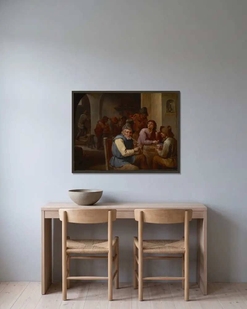 Das Landwirtshaus von David Teniers The Younger gerahmt an einer Wand