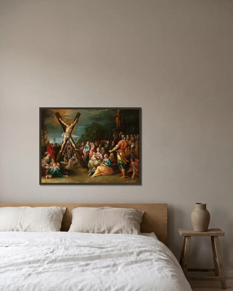 The Crucifixion of St. Andrew av Frans Francken the Younger inramad på en vägg