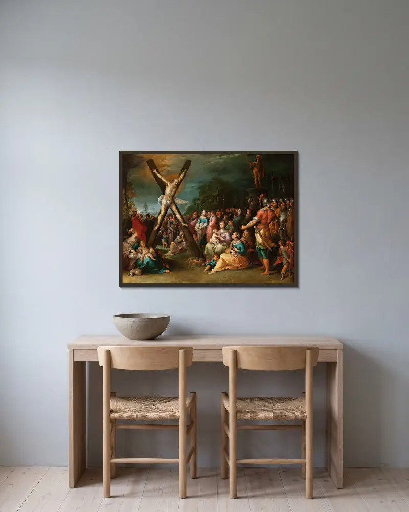 The Crucifixion of St. Andrew av Frans Francken the Younger inramad på en vägg