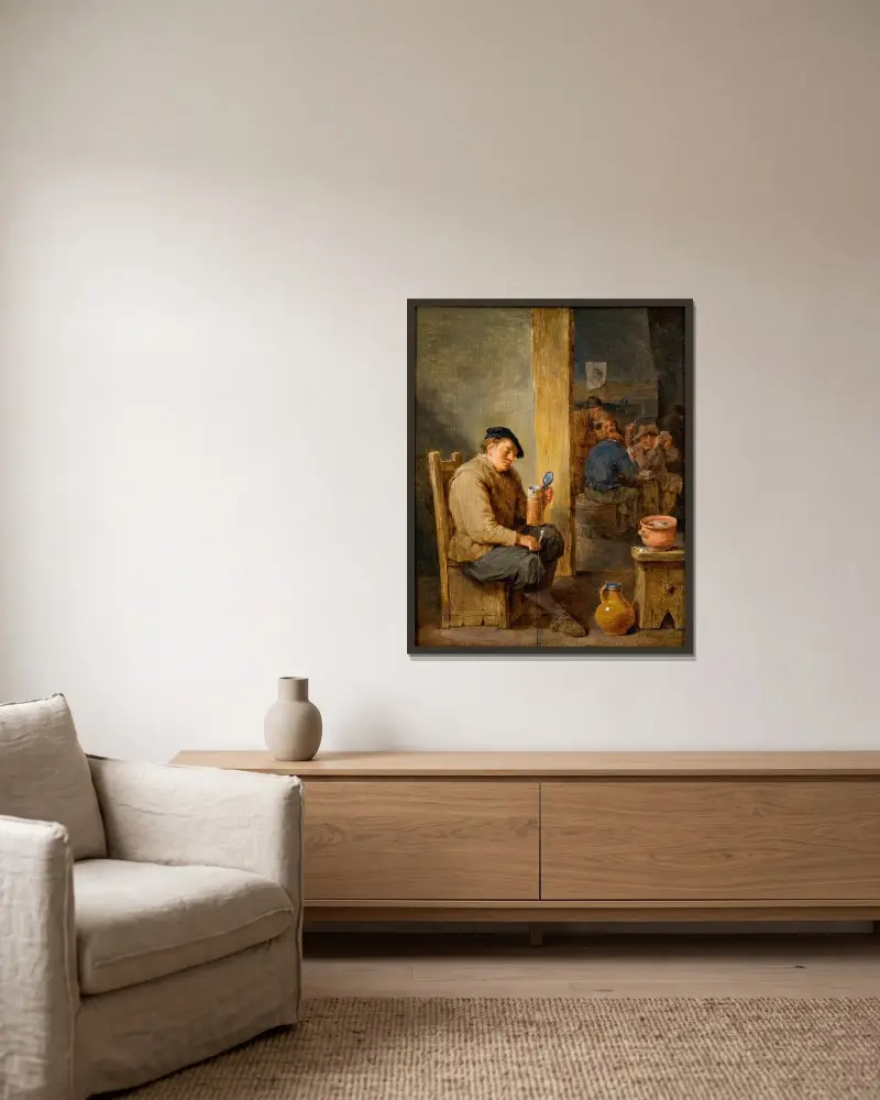 Der leere Krug von David Teniers The Younger gerahmt an einer Wand