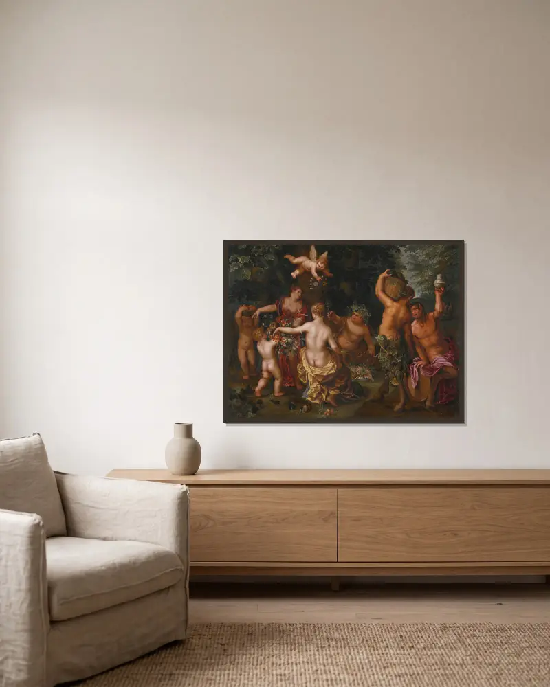 The Feast Of Bacchus – nr 2 av Jan Brueghel the Younger inramad på en vägg
