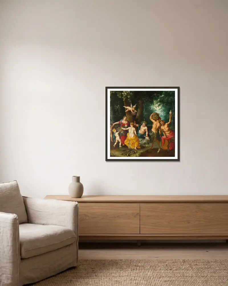 The Feast Of Bacchus (Sine Cerere Et Baccho Friget Venus) – nr 1 av Jan Brueghel the Younger inramad på en vägg