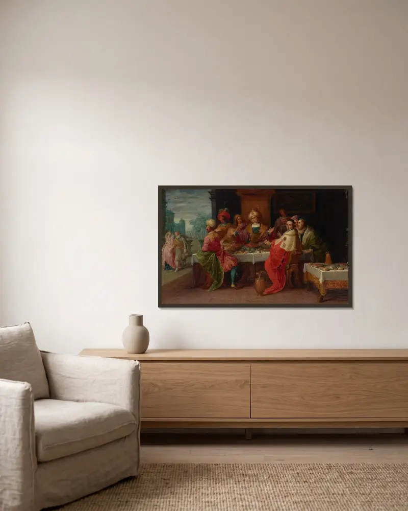 Midas gästabud av Frans Francken the Younger inramad på en vägg