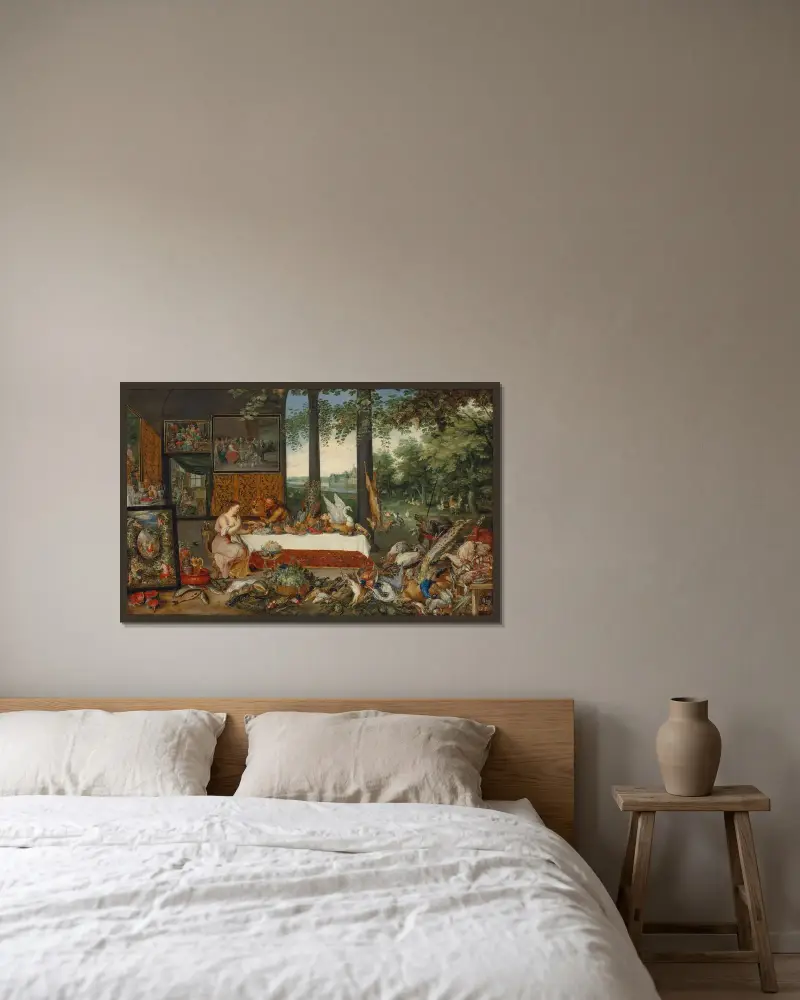 De fem sinnena; Smaken av Jan Brueghel the Younger inramad på en vägg