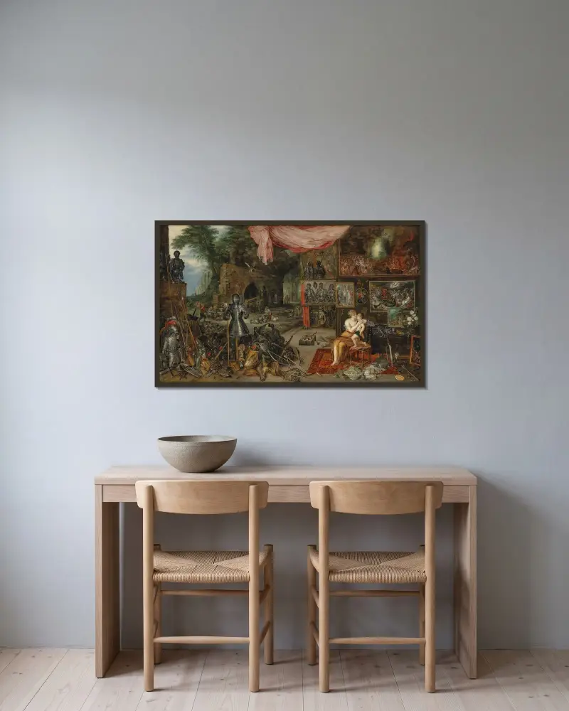 De fem sinnena: Känseln av Jan Brueghel the Younger inramad på en vägg