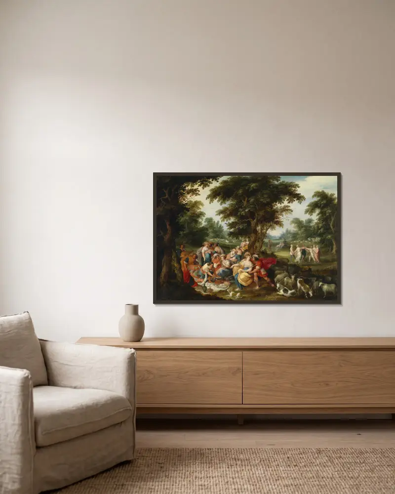 Das Goldene Zeitalter, Nr. 1 von Frans Francken the Younger gerahmt an einer Wand