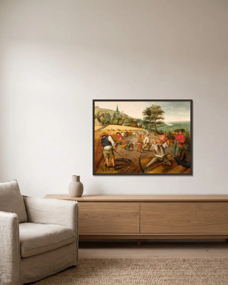 The Harvest, Allegory of Summer av Pieter Brueghel The Younger inramad på en vägg