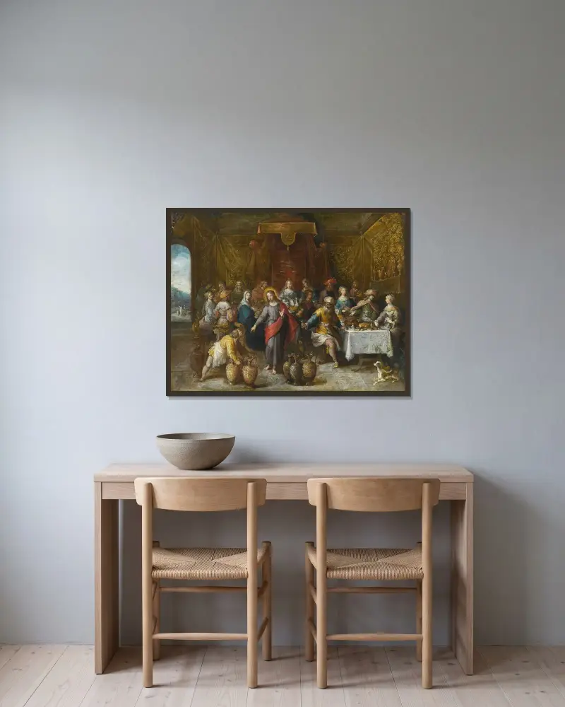 Bröllopsfesten i Kana av Frans Francken the Younger inramad på en vägg