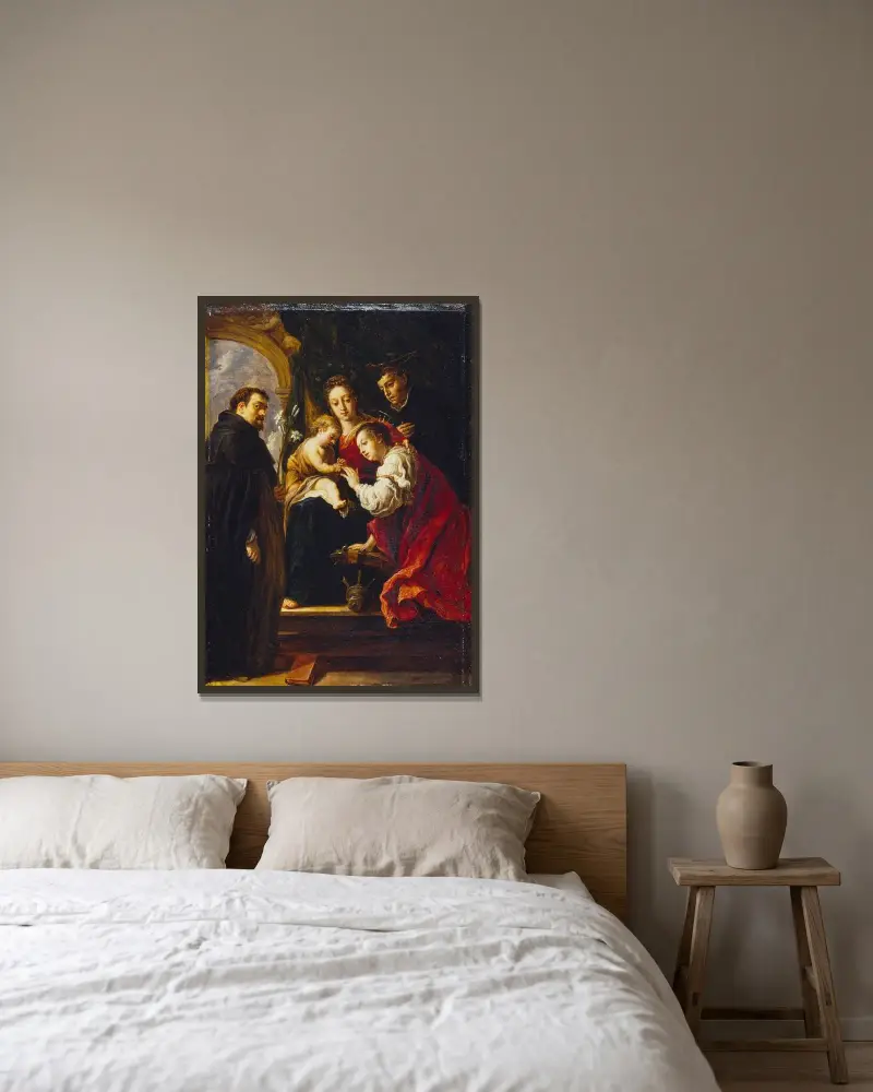 Sankta Katarinas mystiska bröllop (efter Fetti) av David Teniers The Younger inramad på en vägg