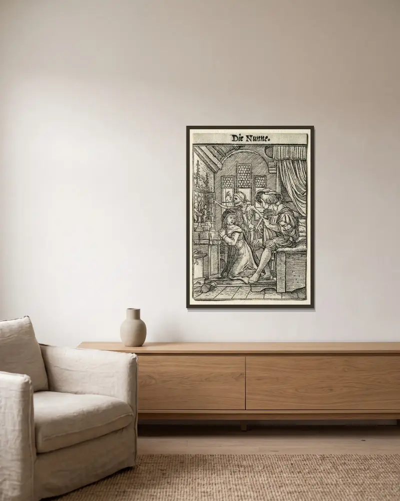 Die Nonne von Hans Holbein The Younger gerahmt an einer Wand