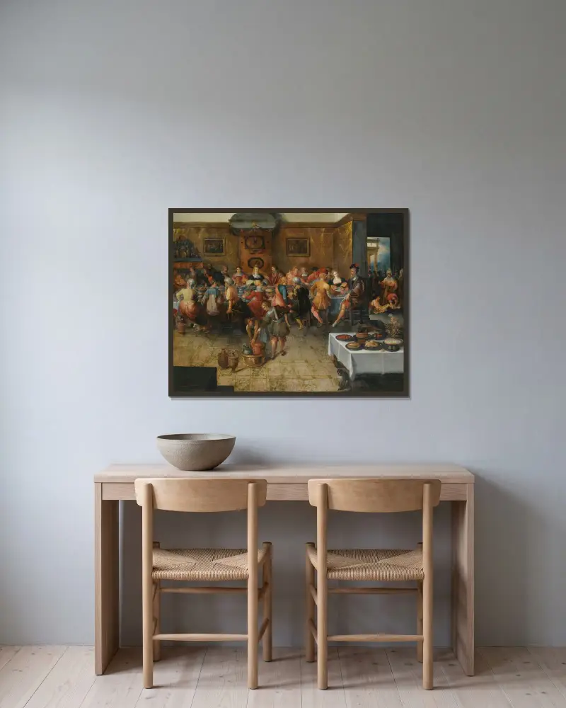Liknelsen om bröllopsfesten av Frans Francken the Younger inramad på en vägg