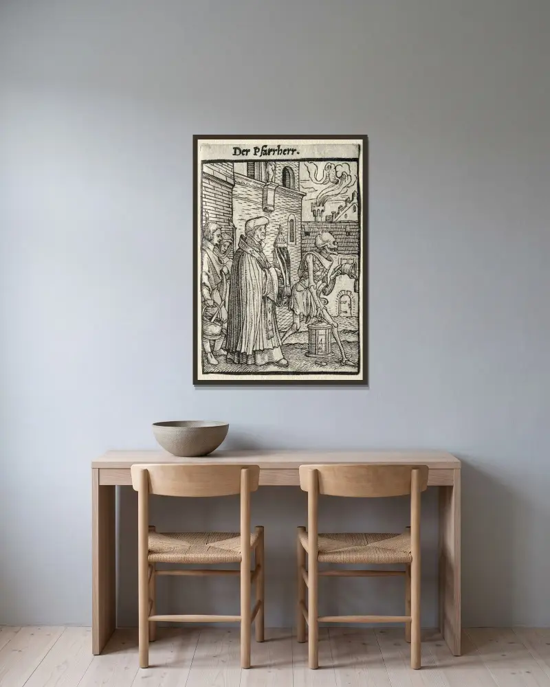 Der Pfarrer von Hans Holbein The Younger gerahmt an einer Wand
