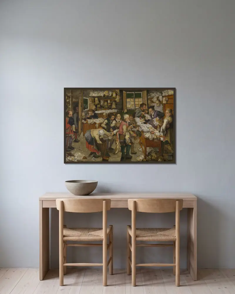 Der Bauernadvokat von Pieter Brueghel The Younger gerahmt an einer Wand