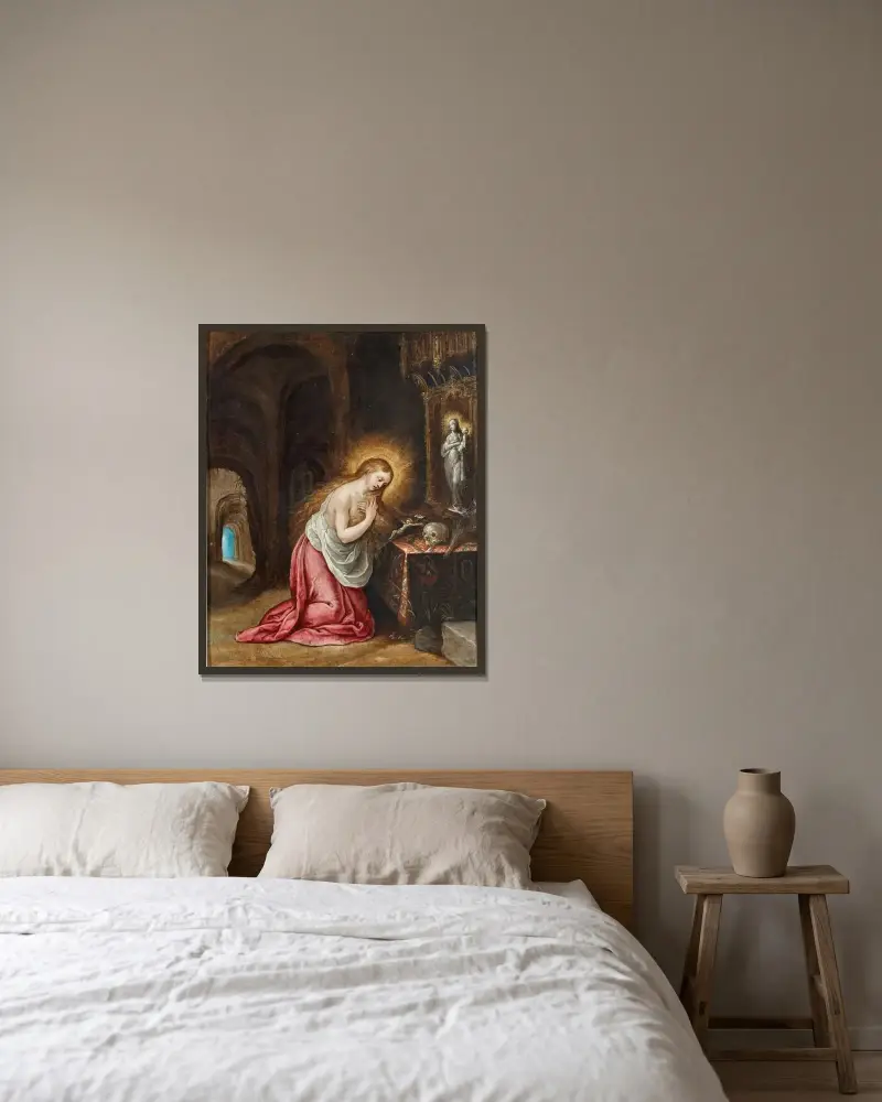 Den botfärdiga Maria Magdalena av Frans Francken the Younger inramad på en vägg
