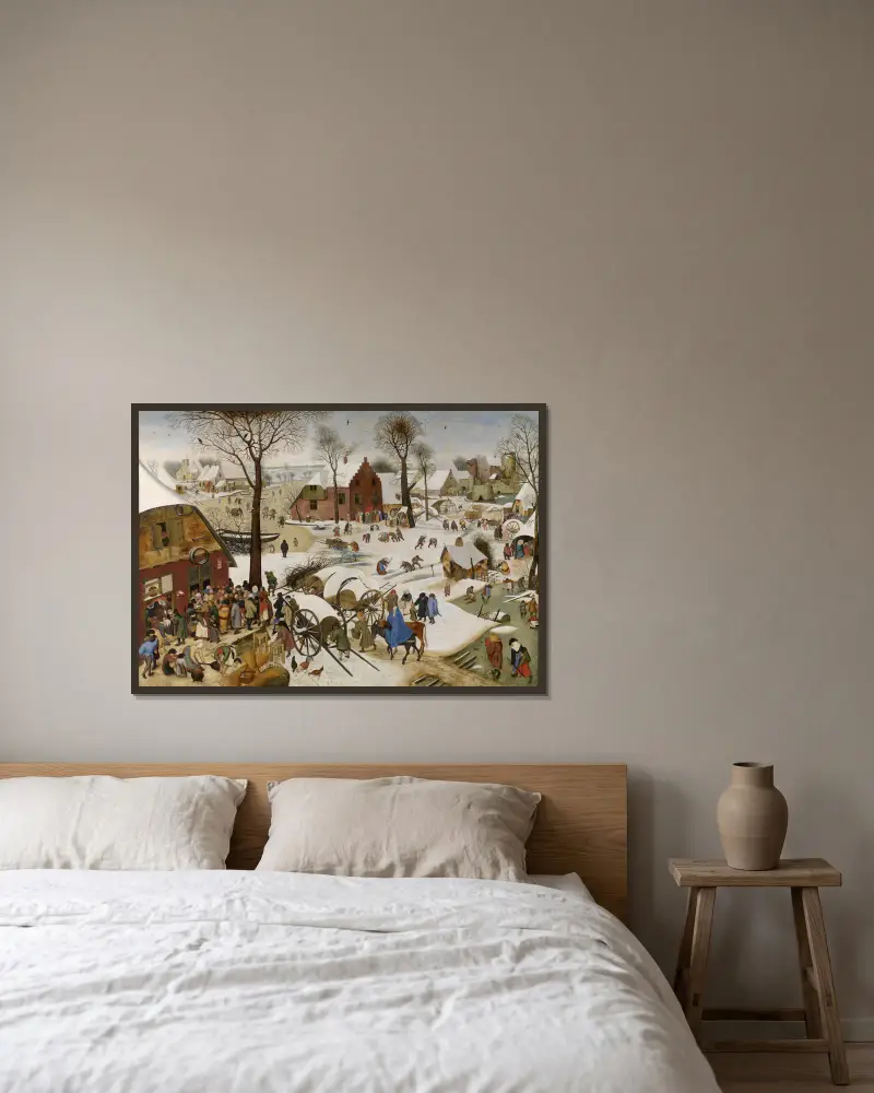 Die Volkszählung in Bethlehem von Pieter Brueghel The Younger gerahmt an einer Wand