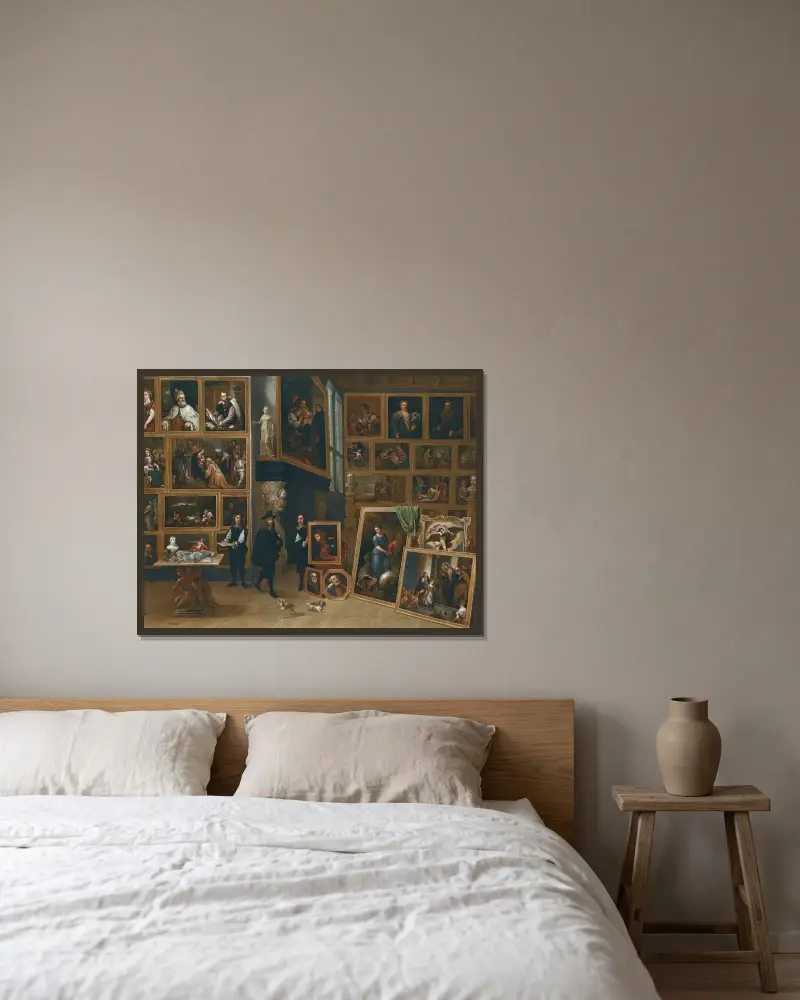 Konstgalleriet hos ärkehertig Leopold Vilhelm av David Teniers The Younger inramad på en vägg