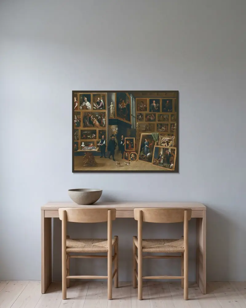 Konstgalleriet hos ärkehertig Leopold Vilhelm av David Teniers The Younger inramad på en vägg