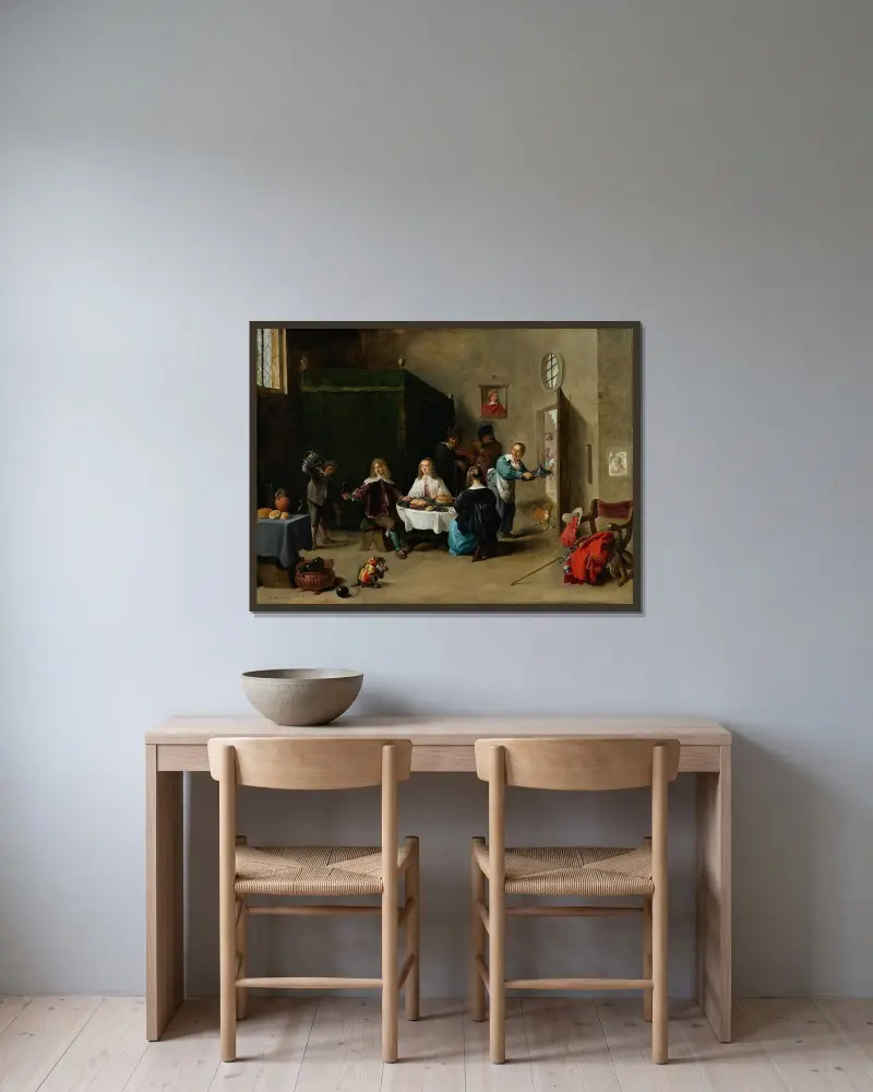 Den förlorade sonen av David Teniers The Younger inramad på en vägg