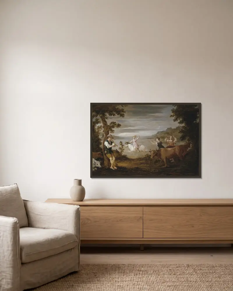 Europas bortrövande av David Teniers The Younger inramad på en vägg