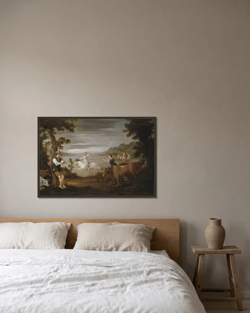 Europas bortrövande av David Teniers The Younger inramad på en vägg