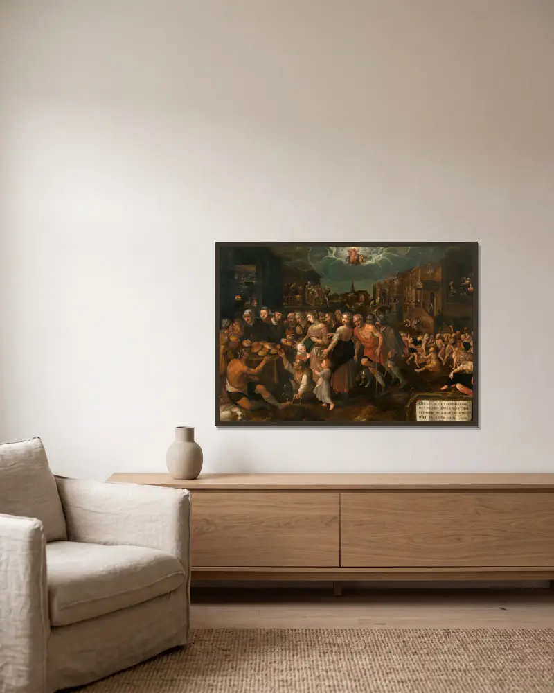 The Seven Acts of Mercy av Frans Francken the Younger inramad på en vägg