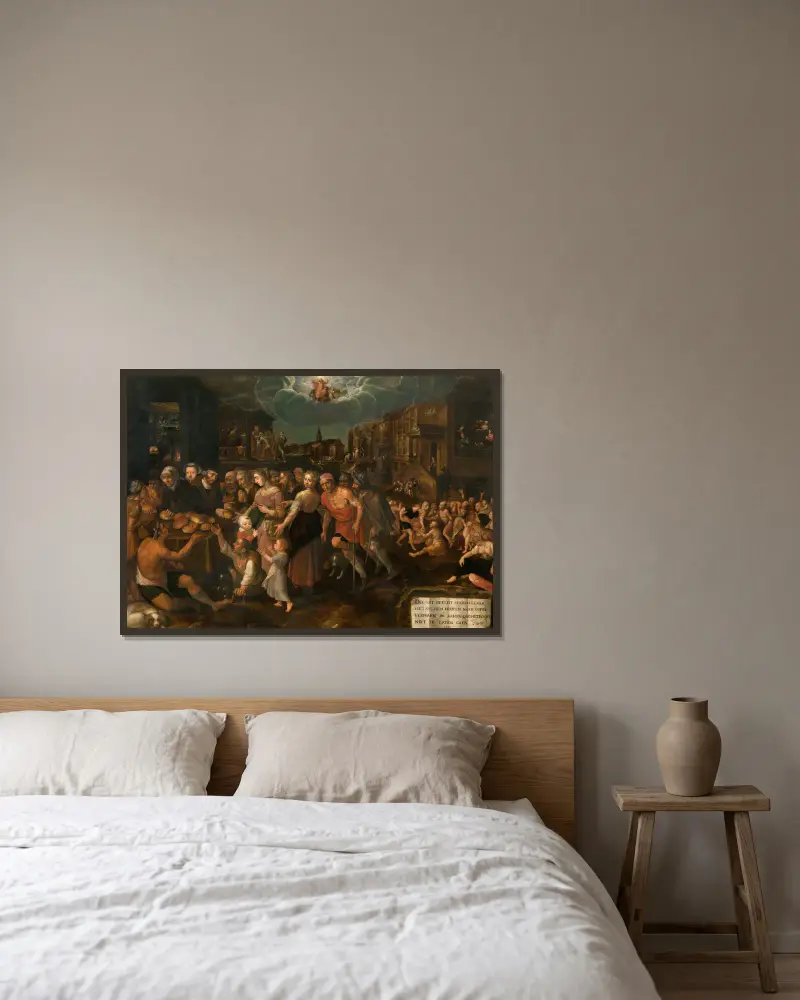 The Seven Acts of Mercy av Frans Francken the Younger inramad på en vägg