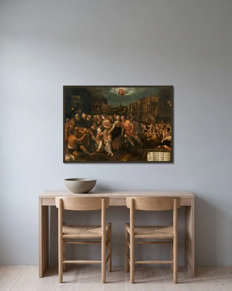 The Seven Acts of Mercy av Frans Francken the Younger inramad på en vägg