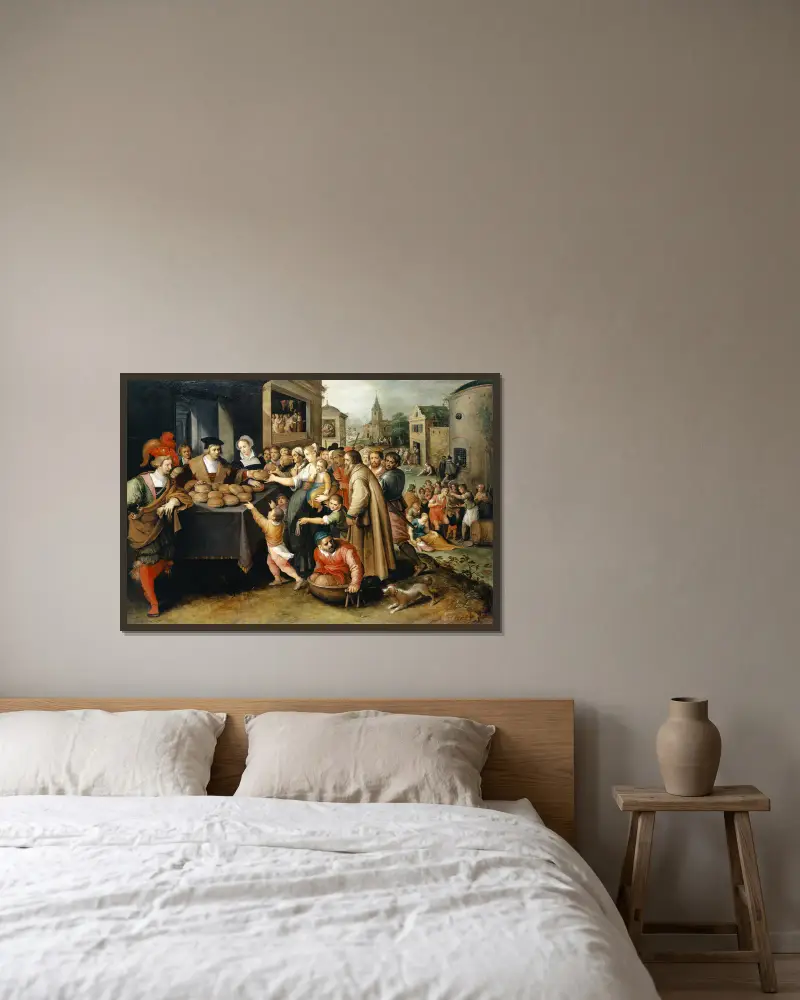The Seven Works Of Mercy av Frans Francken the Younger inramad på en vägg