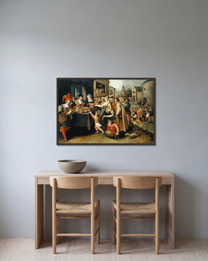 The Seven Works Of Mercy av Frans Francken the Younger inramad på en vägg