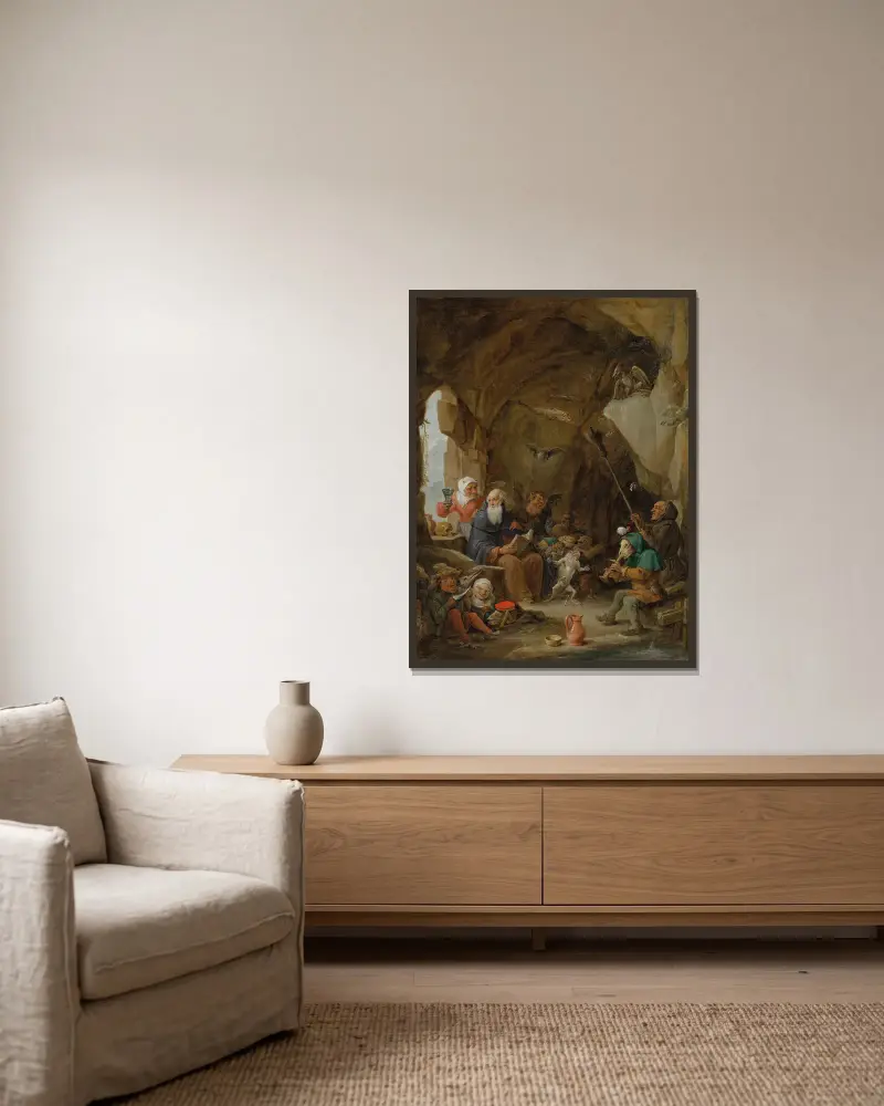 The Temptation of Saint Anthony av David Teniers The Younger inramad på en vägg