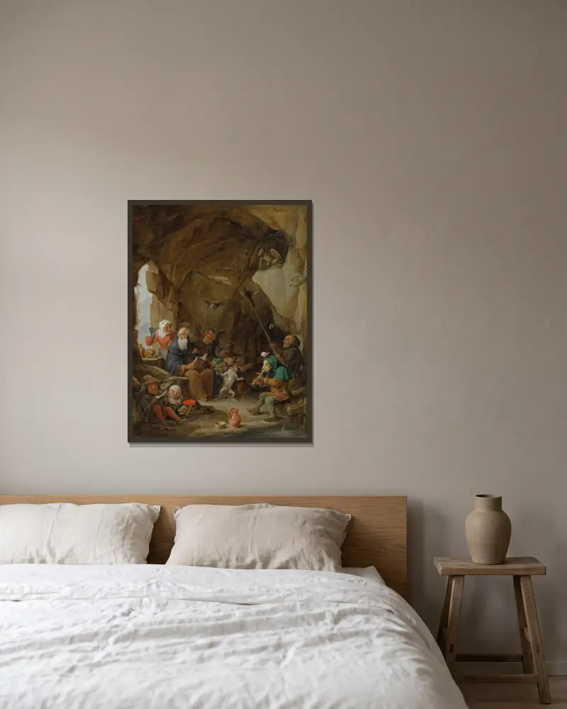 The Temptation of Saint Anthony av David Teniers The Younger inramad på en vägg