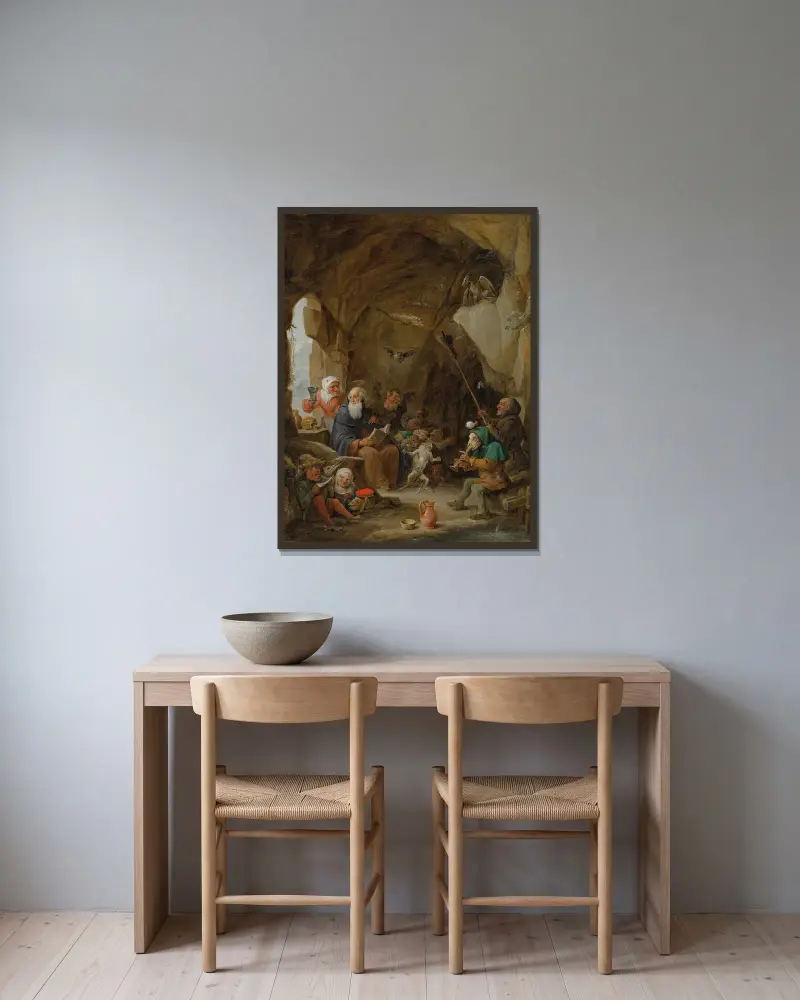 The Temptation of Saint Anthony av David Teniers The Younger inramad på en vägg