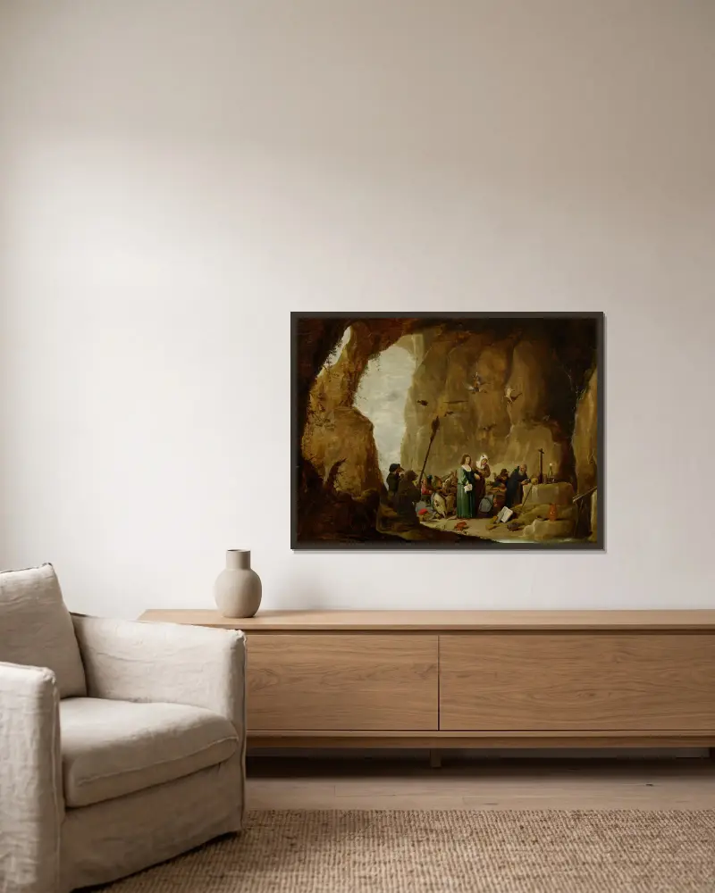 Frestelsen av sankt Antonius – nr 1 av David Teniers The Younger inramad på en vägg