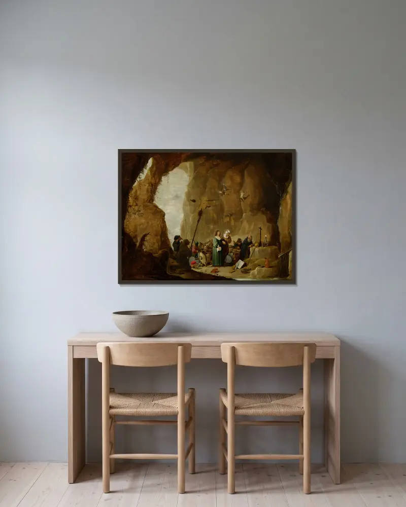 Frestelsen av sankt Antonius – nr 1 av David Teniers The Younger inramad på en vägg