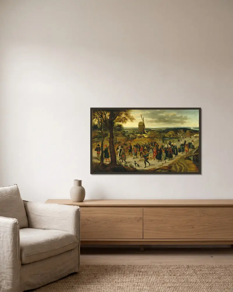 Die Hochzeitsprozession, 1623 von Pieter Brueghel The Younger gerahmt an einer Wand
