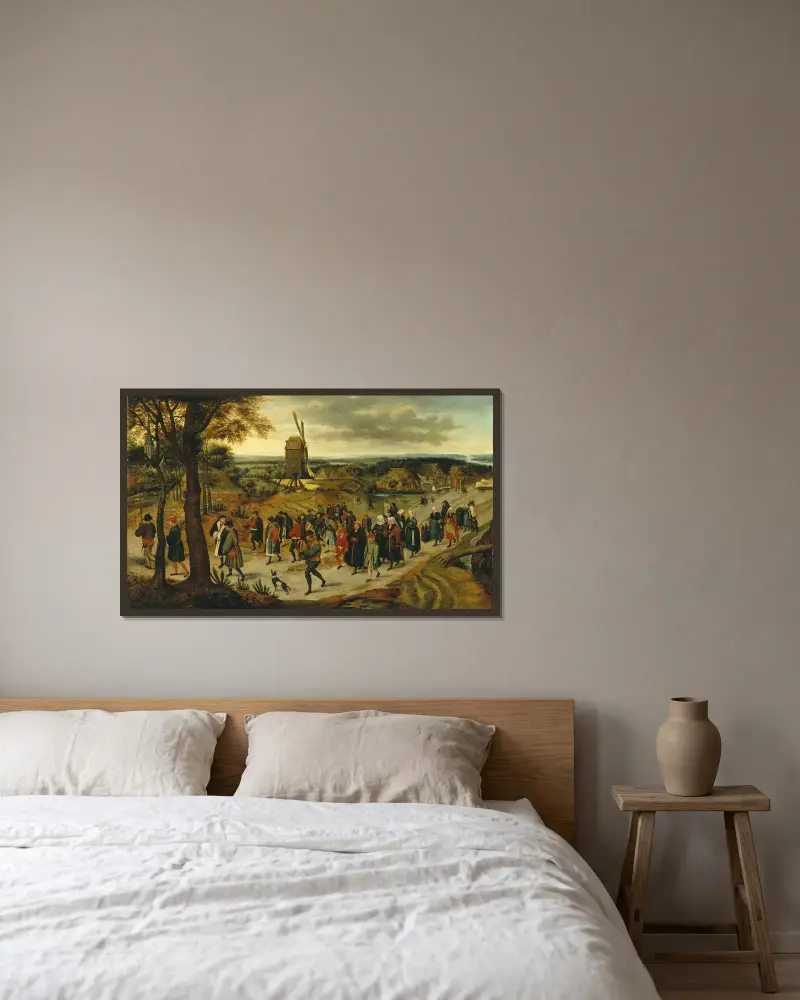 Die Hochzeitsprozession, 1623 von Pieter Brueghel The Younger gerahmt an einer Wand