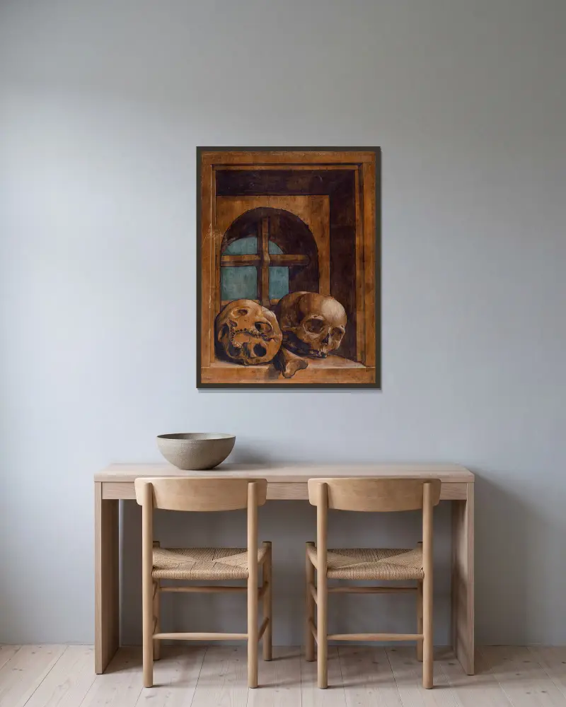 Dwie czaszki we wnęce okiennej, Hans Holbein The Younger w ramie na ścianie