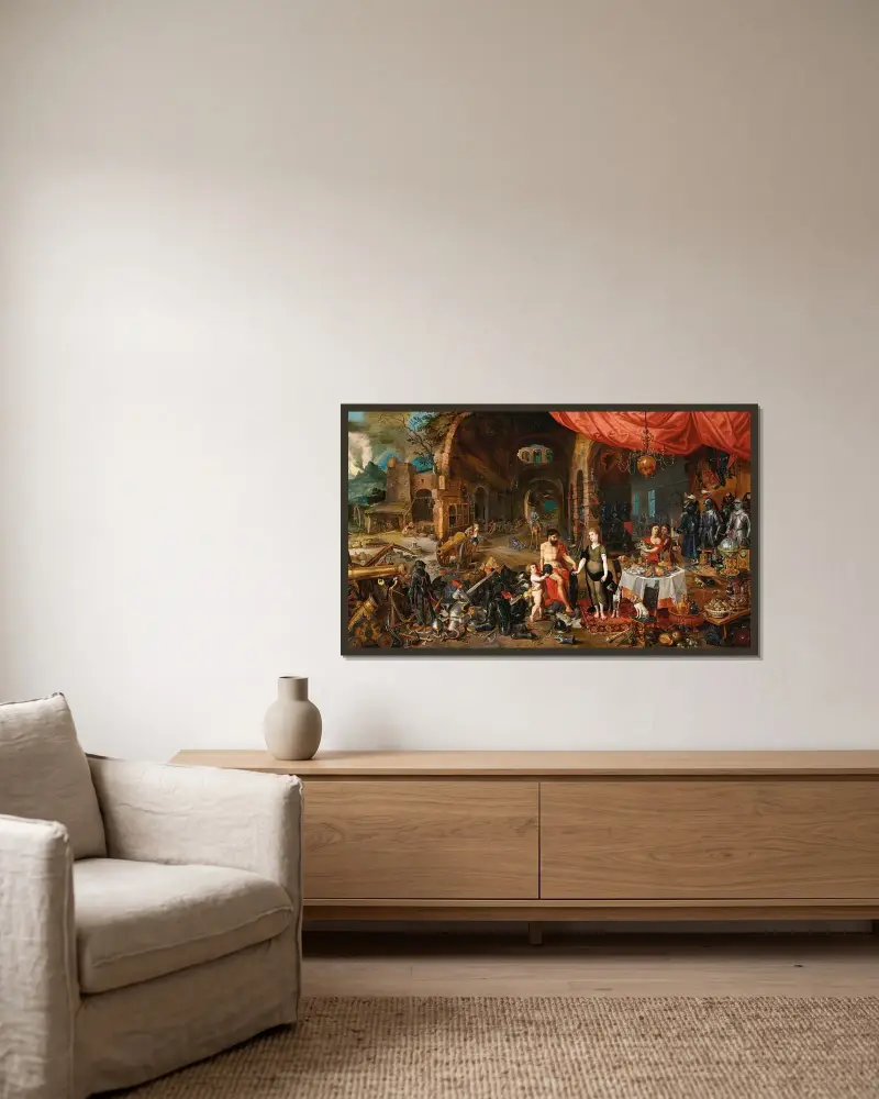 Venus i Vulkans smedja av Jan Brueghel the Younger inramad på en vägg