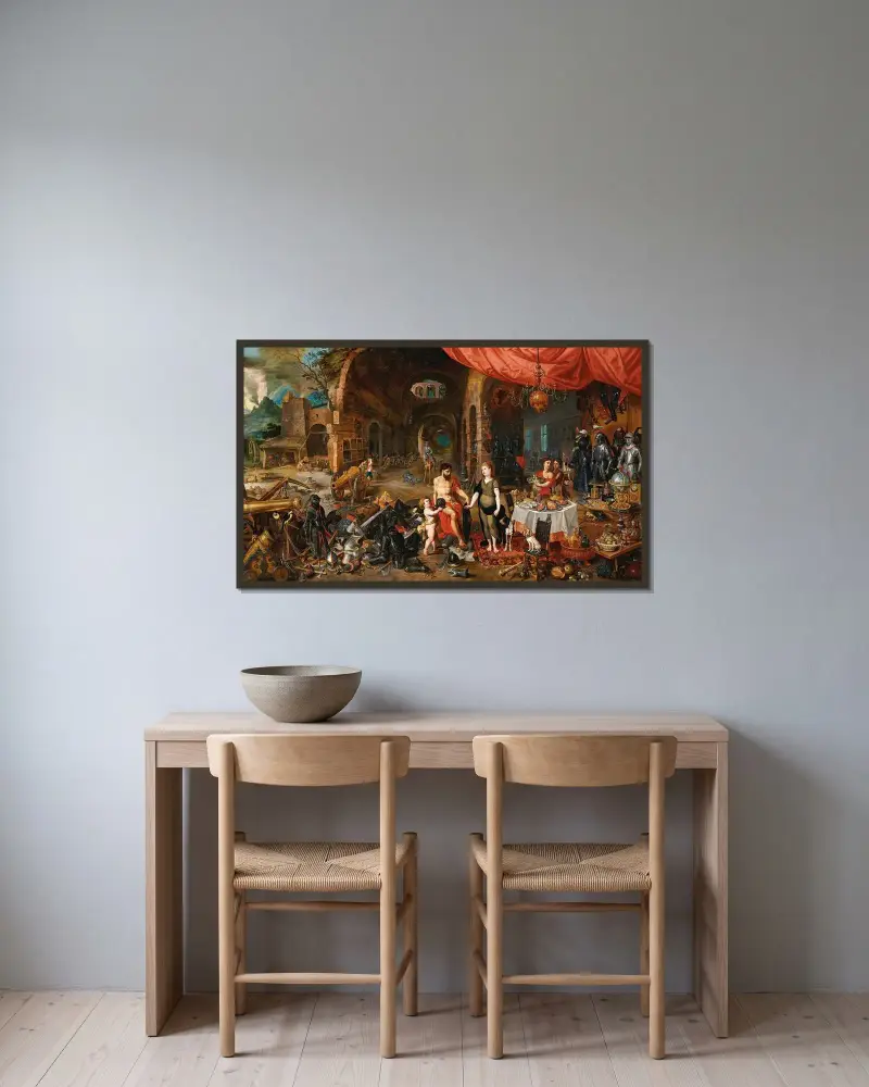 Venus i Vulkans smedja av Jan Brueghel the Younger inramad på en vägg