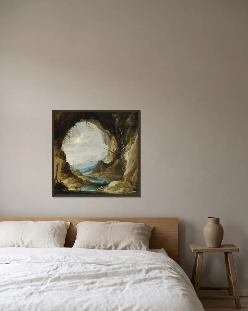 Utsikt från en grotta av David Teniers The Younger inramad på en vägg