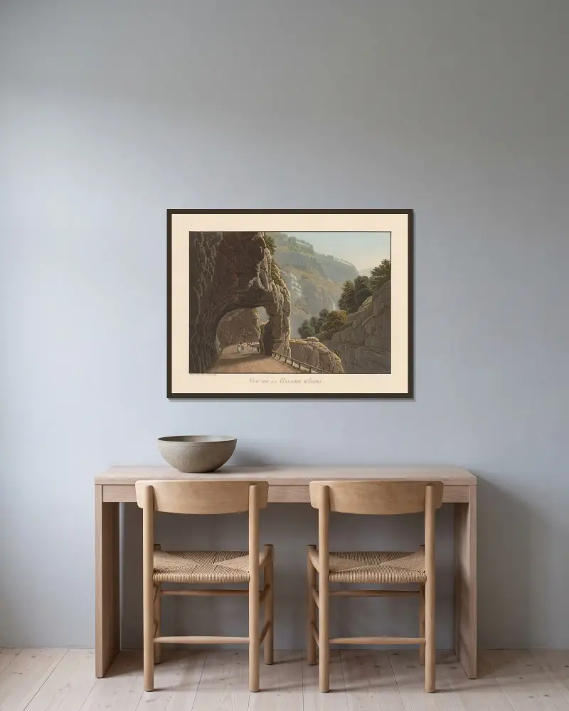 Vy av Issel-galleriet av Gabriel Lory the Younger inramad på en vägg