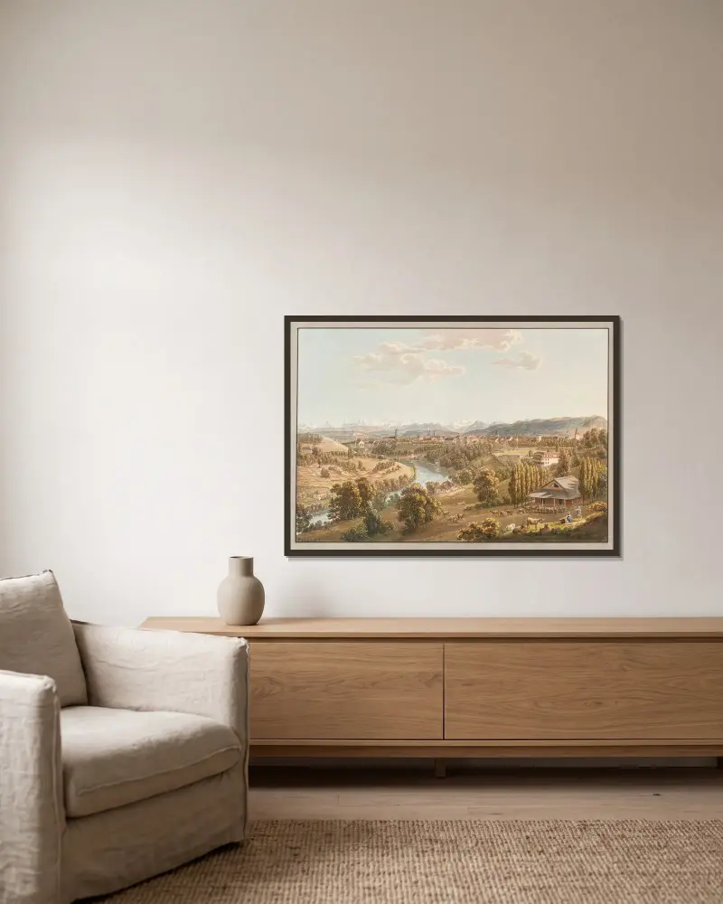 Vue de la ville de Berne av Gabriel Lory the Younger inramad på en vägg