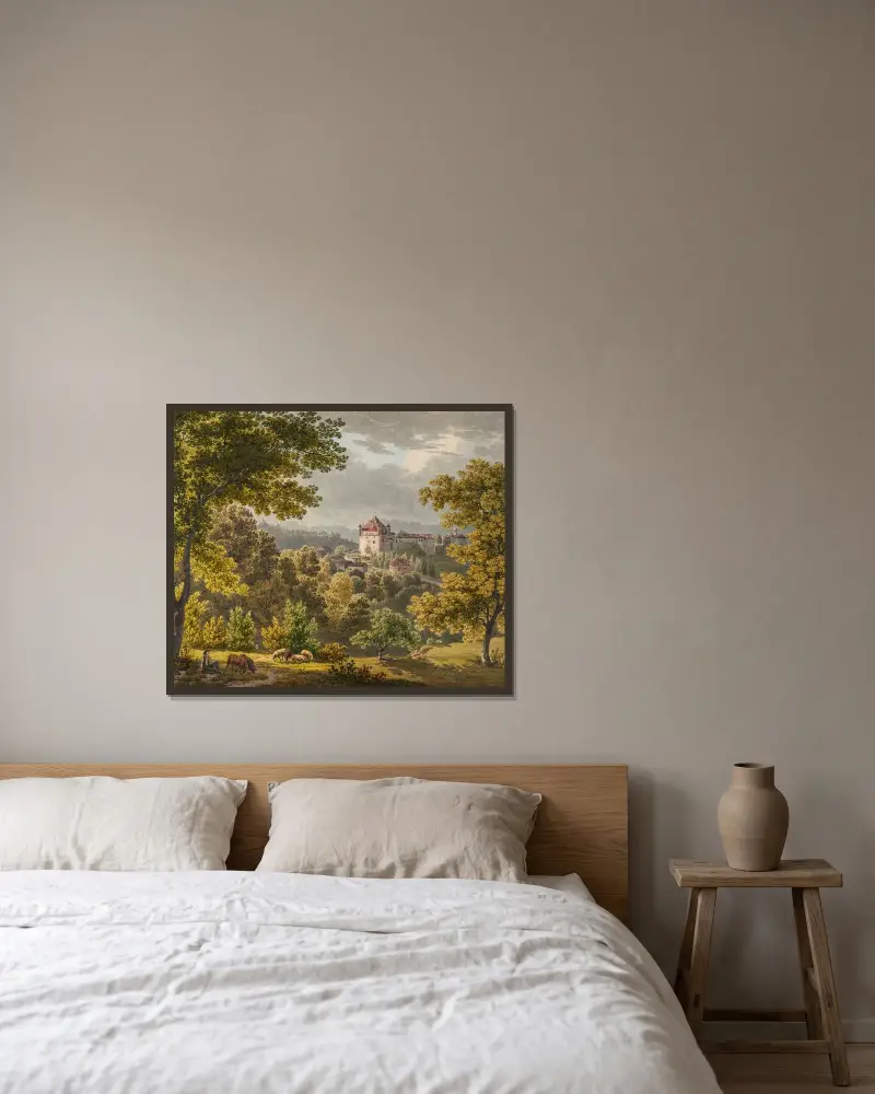 Vy över Lausanne av Gabriel Lory the Younger inramad på en vägg