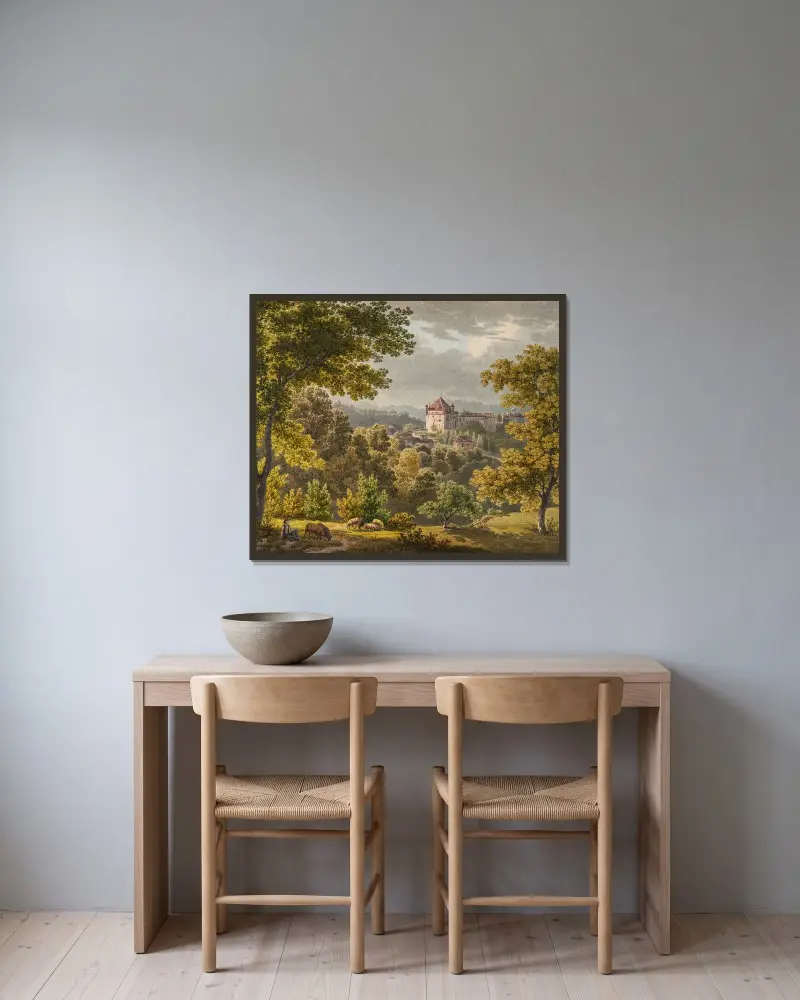 Vy över Lausanne av Gabriel Lory the Younger inramad på en vägg