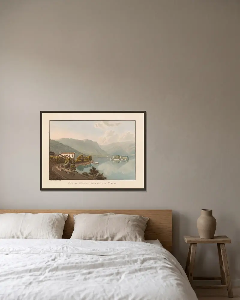 Utsikt över Isola Bella från Stresa av Gabriel Lory the Younger inramad på en vägg
