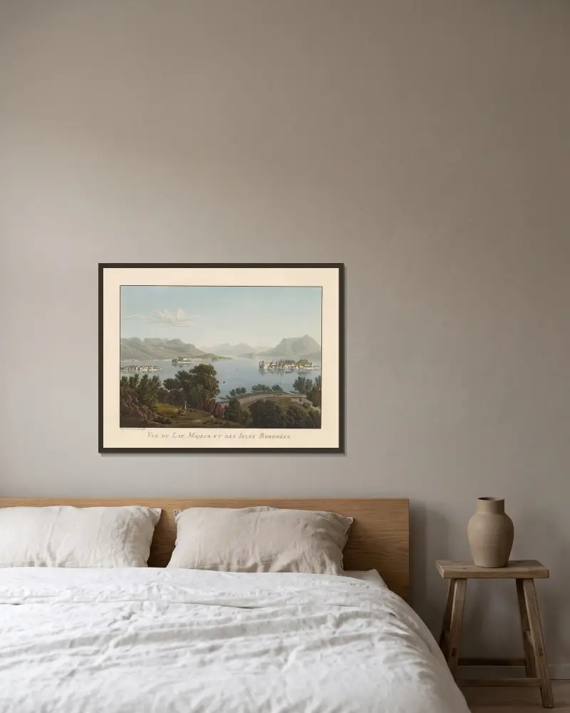 Utsikt över Lago Maggiore och Borromeiska öarna av Gabriel Lory the Younger inramad på en vägg